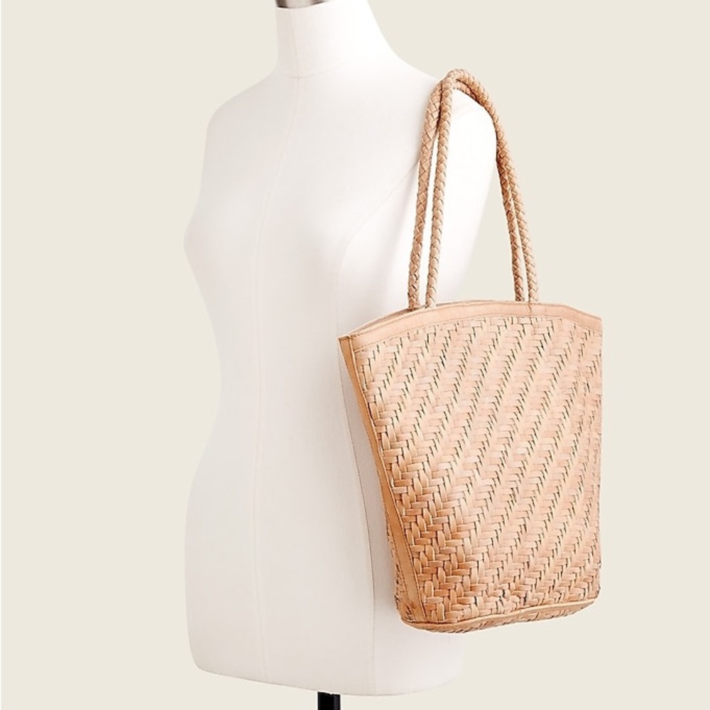 Woven Tote Shoulder Bag in Natural Tan - Picture 2 of 11